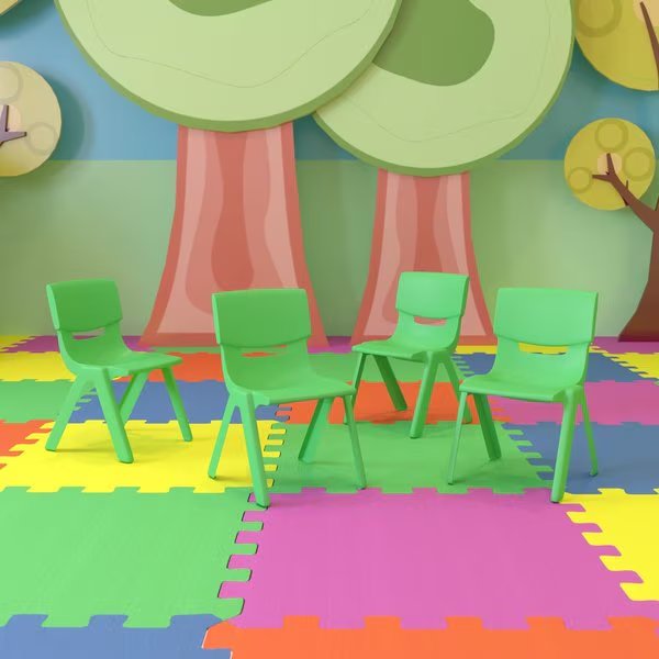 Green Plastic Stackable School Chair with 10.5'' Seat Height, PK4, Flash Furniture, Mfr#: 4-YU-YCX4-003-GREEN-GG